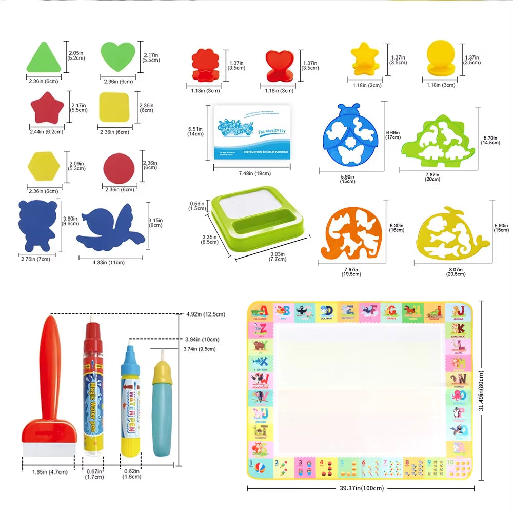100X80Cm Magic Water Drawing Mat Coloring Doodle with Reusable Magic Pens Montessori Painting Board Educational Toys Kids Gifts