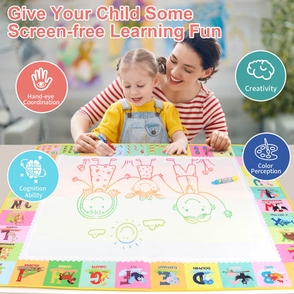 100X80Cm Magic Water Drawing Mat Coloring Doodle with Reusable Magic Pens Montessori Painting Board Educational Toys Kids Gifts